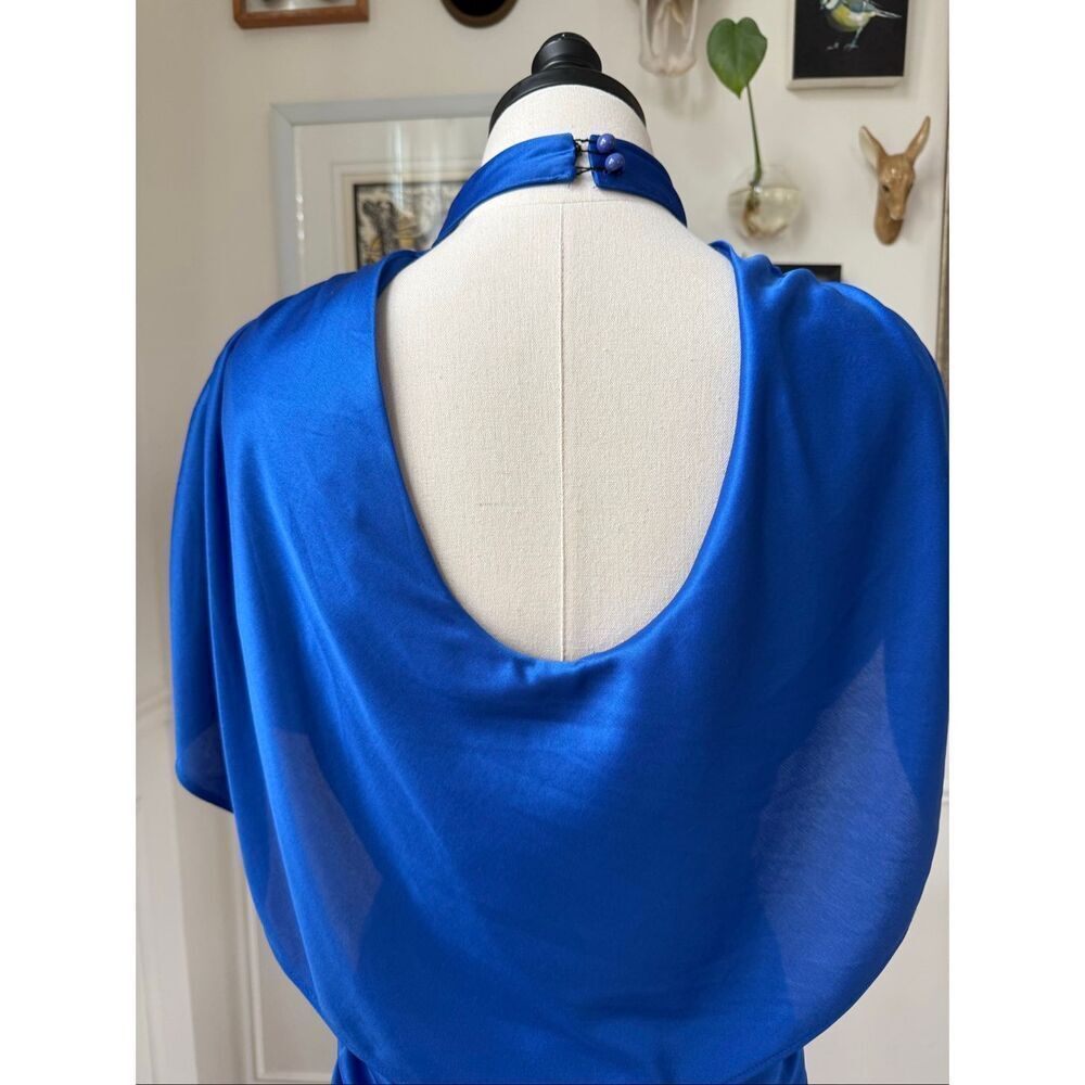 Vintage 80s Mayven’s of California Cobalt Blue Rocker Chic Ruched Midi Dress M - Picture 4 of 7